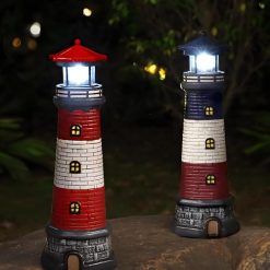 Alternative view of Garden Outdoor Statues, Waterproof Lighthouse Lights Lawn Decor; Automatic Rotating Solar Lights for Yard, Patio, Ground, Tabletop Decoration; Unique Housewarming Gifts – Red