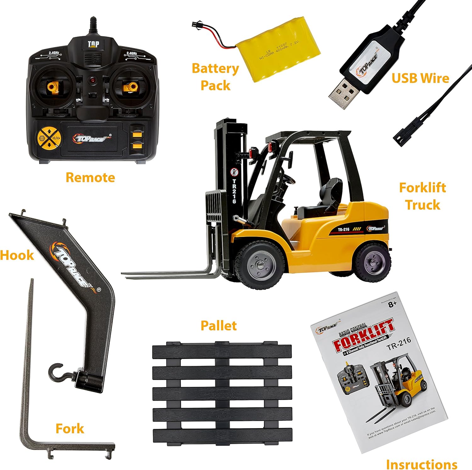 Top Race Jumbo Remote Control Forklift 13 Inch Tall, 8 Channel Full Functional Professional RC Forklift Construction Toys, High Powered Motors, 1:10 Scale – Heavy Metal – (TR-216) - Image 3