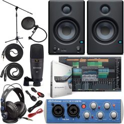 PreSonus AudioBox 96 Audio Interface (May Vary Blue or Black) Full Studio Bundle with Studio One Artist Software Pack with Eris 4.5 BT Pair Studio Bluetooth Monitors and 1/4?? Instrument Cable