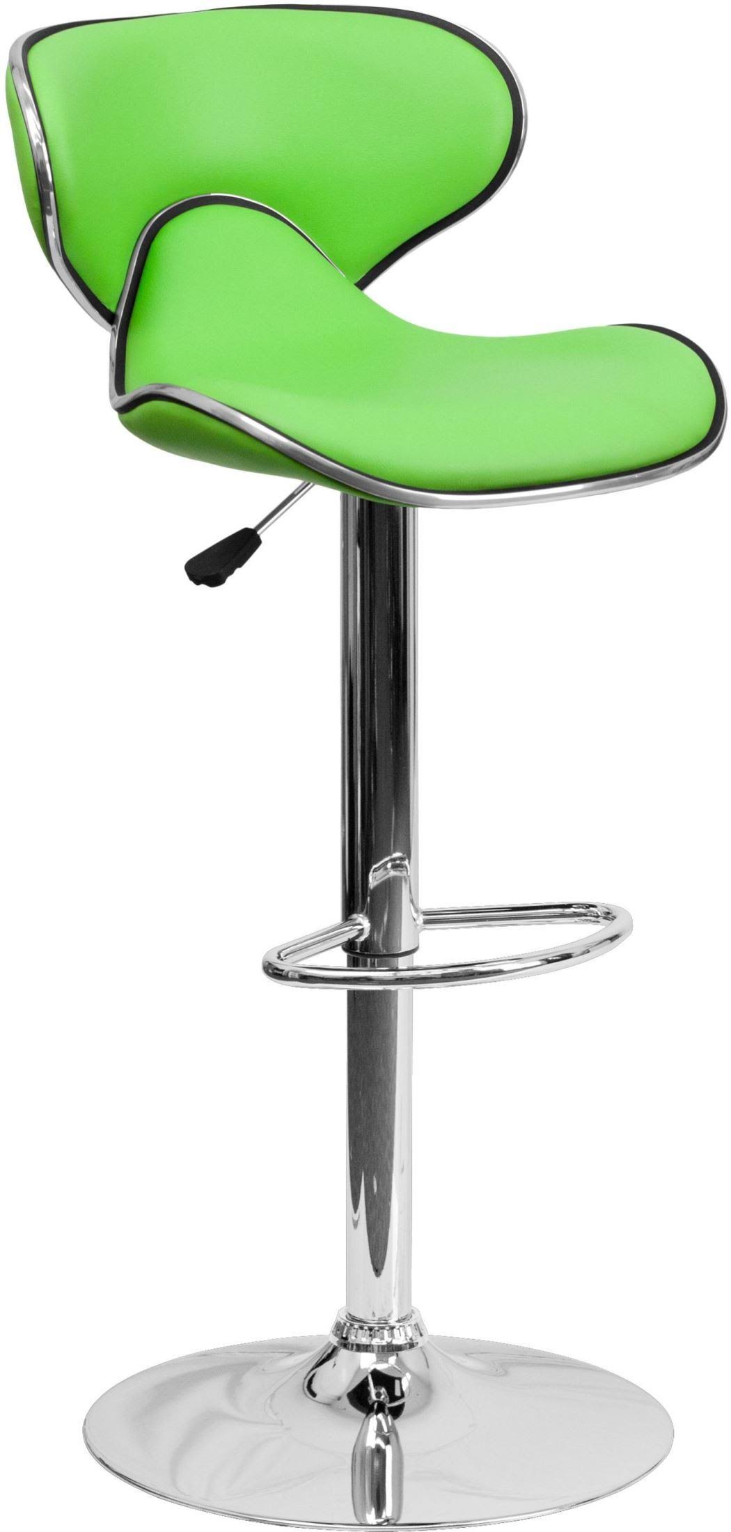 Flash Furniture Contemporary Cozy Mid-Back Vinyl Adjustable Height Barstool with Chrome Base, Green