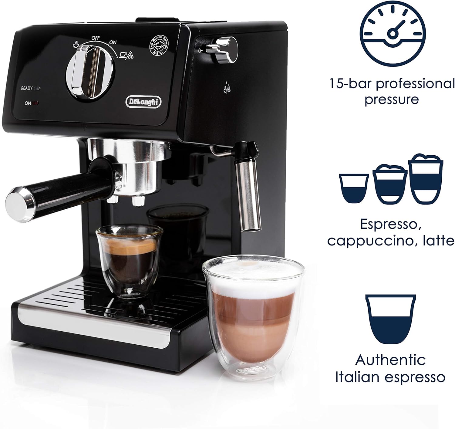 De’Longhi ECP3120 15 Bar Espresso Machine with Advanced Cappuccino System, 9.6 x 7.2 x 11.9 inches, Black/Stainless Steel - Image 4