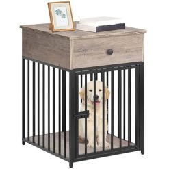 Alternative view of HOOBRO Dog Crate Furniture, Wooden Dog House, Decorative Dog Kennel with Drawer, Indoor Pet Crate End Table for Small Dog, Steel-Tube Puppy Cage, Chew-Proof, Greige BG01GW03