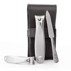 GERMANIKURE Nail Clippers and Sapphire Nail File Set in Black Leather Case ?C Ethically Made in Solingen Germany, FINOX Stainless Steel Tools ?C Professional Quality Manicure & Pedicure Kit for Men