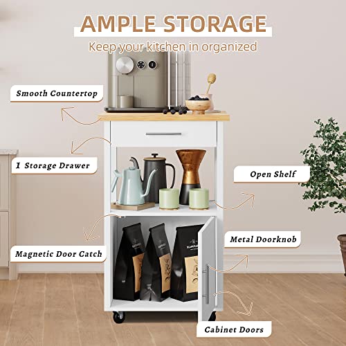 Shintenchi Kitchen Island Cart with Storage,Rolling Side Table on Wheels with Large Worktop, Cabinet,Towel Rack and Drawers for Kitchen,Dinning Room, White - Image 32