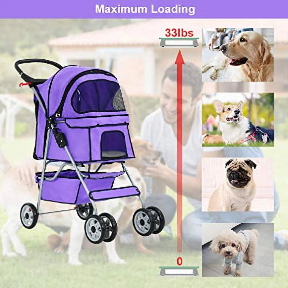 BestPet, Cat Carrier Stroller, 4 Wheels, Purple - Image 2