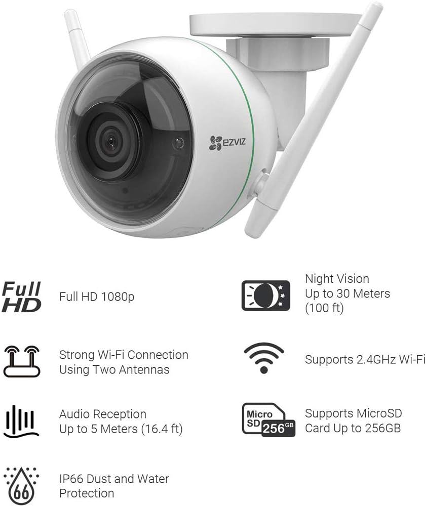 EZVIZ Security Camera Outdoor 1080P WiFi, 100ft Night Vision, Weatherproof, Smart Motion Detection Zone, 2.4GHz WiFi Only(C3WN, 2 Packs) - Image 3