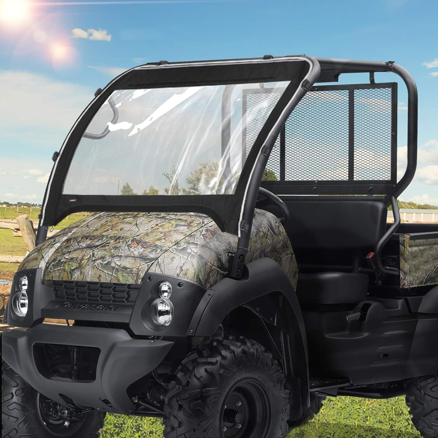 Kemimoto UTV Windshield Compatible with Kawasaki Mule 600 Mule 610XC SE SX Clear Fold Up UTV Full Front Windshield