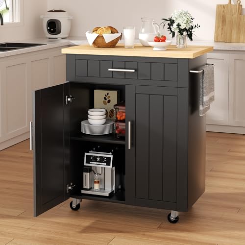 Shintenchi Kitchen Island Cart with Storage,Rolling Side Table on Wheels with Large Worktop, Cabinet,Towel Rack and Drawers for Kitchen,Dinning Room, White - Image 7
