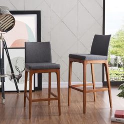Alternative view of New Pacific Direct Devon PU Leather Counter stool,Walnut Brown Legs,Antique Gray,Set of 2