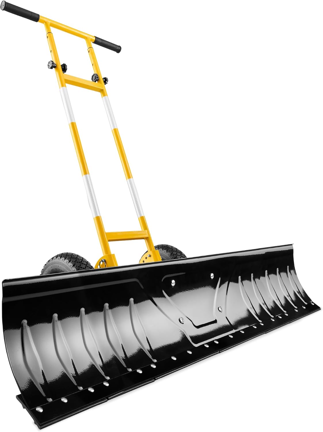 Best Choice Products 36in Galvanized Blade Heavy-Duty 2-Wheel Snow Pusher Hand Plow for Snow Removal w/Wheels, Adjustable Handle, Blade Angle – Black - Image 4