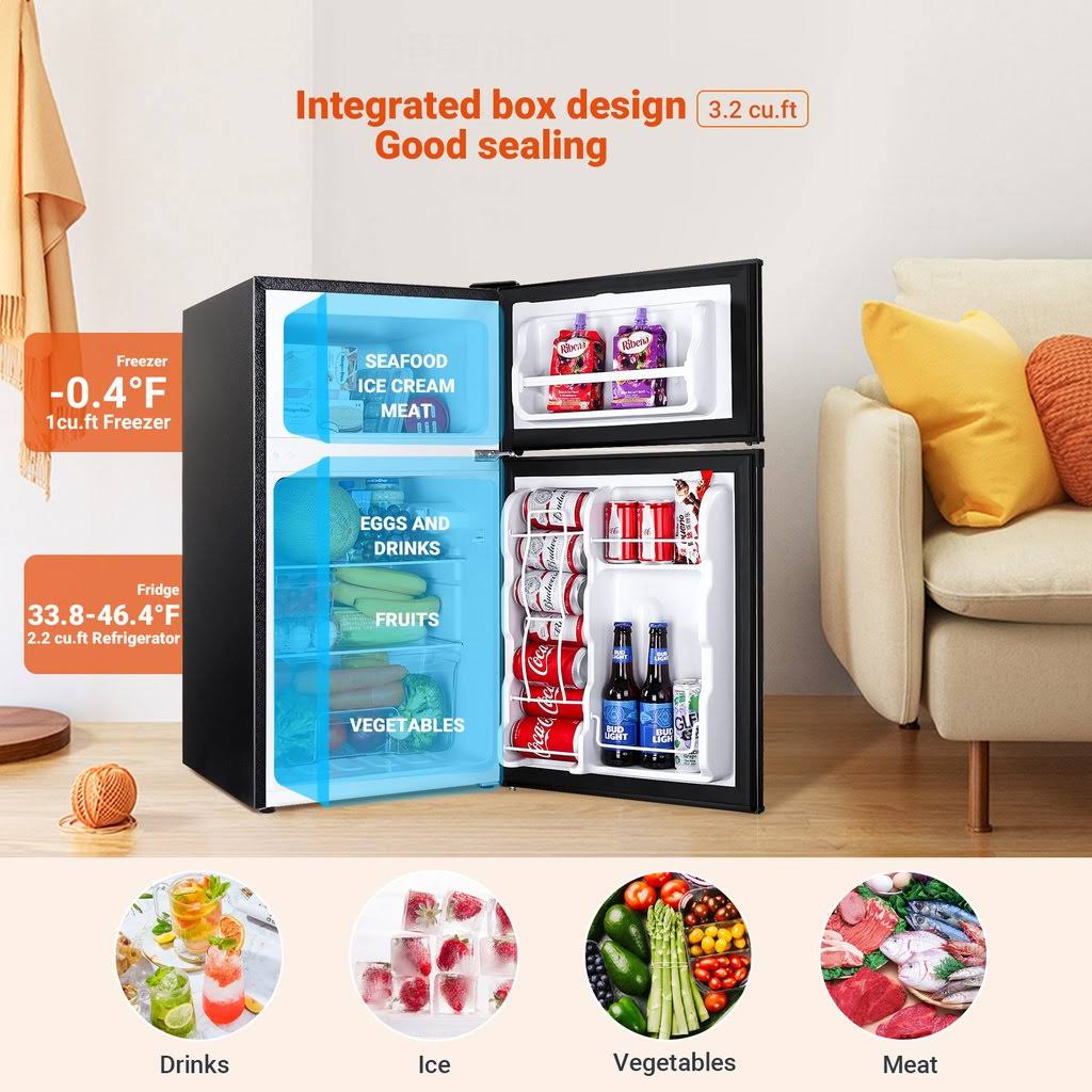 Tacklife Mini Fridge with Freezer 3.1 Cu.ft, Compact Refrigerator 2 Door Low Noise, Energy Saving, LED INSIDE, Upright Fridge fo - Image 3