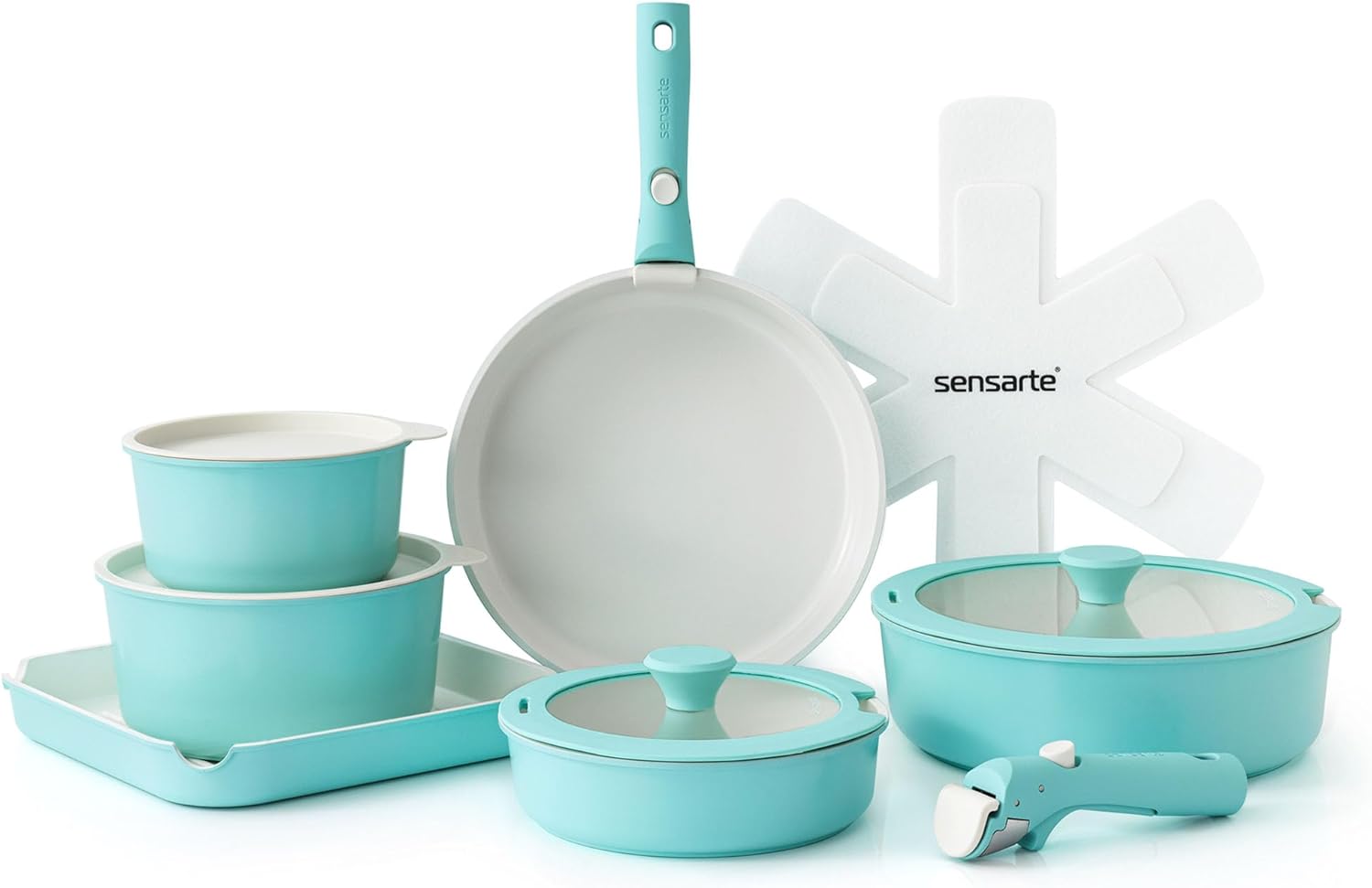 SENSARTE 17 Piece Ceramic Pots and Pans Set, Nonstick Detachable Handle Cookware, Induction Kitchen Cookware Set with Removable Handle, Dishwasher ?? Oven Safe (Gray) - Image 9