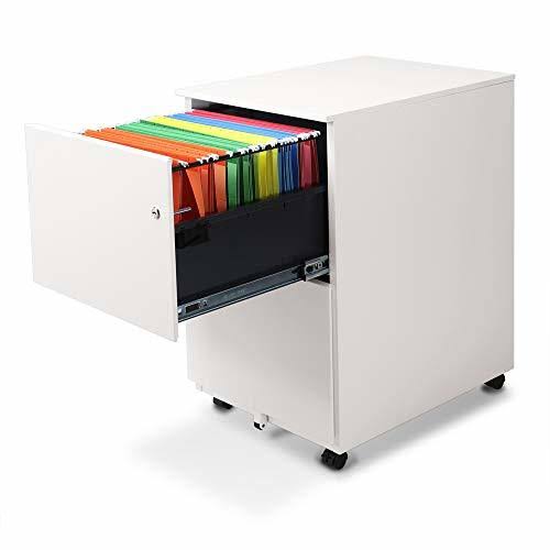 Aurora FC-102WT Modern Soho Design 2-Drawer Metal Mobile File Cabinet with Lock Key/ Fully Assembled, White - Image 4