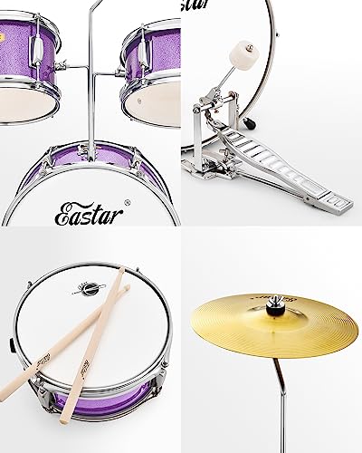 Kids Drum KIt Eastar 3-Piece for Beginners, 14 inch Drum Set with Adjustable Throne, Cymbal, Pedal & Two Pairs of Drumsticks, Junior Drum Set with Bass Tom Snare Drum, Metallic Sky Blue - Image 14