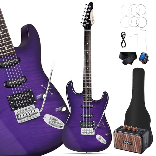 Leo Jaymz 39 Full Size ST Style Electric Guitar Starter Kit with SSH Pickup, 5W Portable Amp, Tuner, Gig Bag, Strap & Accessories (Violet Ocean) - Image 28