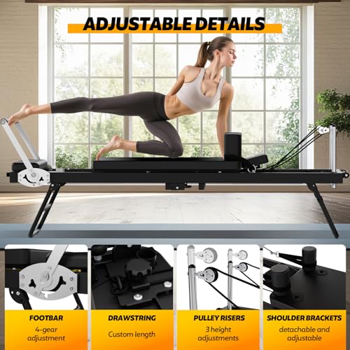 Foldable Pilates Reformer for Home Use, Portable Pilates Machine Reformer with Adjustable Resistance, Springs and Cords, Compact, Lightweight, Perfect for Home Gym, Maximum Load 400 LBS - Image 5