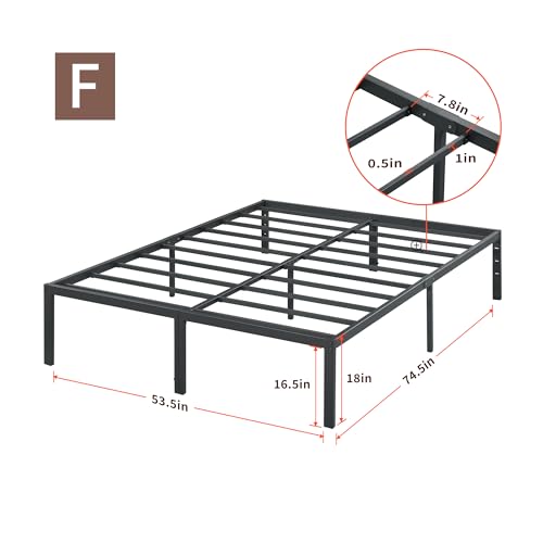 PrimaSleep 18 Inch Tall Heavy Duty Steel Slat Bed Frame/Anti-Slip Support/Easy Assembly Mattress Foundation/No Noise/No Box Spring Needed/Full/Black - Image 37
