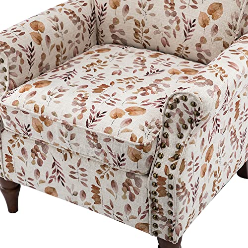 HULALA HOME Modern Wingback Accent Chair with Wood Legs & Removable Cushion, Comfy Upholstered Armchair with Nailhead Trim, Floral Pattern Single Sofa Chair for Living Room Bedroom, Blue - Image 9