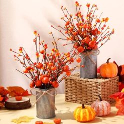 Alternative view of Mimorou 4 Set Artificial Autumn Flowers Table Centerpiece with Vase 6 Pcs Pumpkin Berry Picks 2 Pcs Metal Vases Vintage Artificial Fall Flowers Decor Faux Fall Plants for Thanksgiving Farmhouse Home
