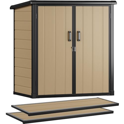 DWVO 5x3ft Resin Outdoor Storage Shed with Floor, Waterproof Lockable Storage Shed with Window, Plastic Outside Tool Storage for Garden, Backyard, Patio, Lawn, Gray - Image 74