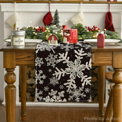 Artoid Mode Navy Blue Snowflakes Christmas Table Runner, Seasonal Winter Holiday Kitchen Dining Table Decoration for Home Party Decor 13×72 Inch - Image 30