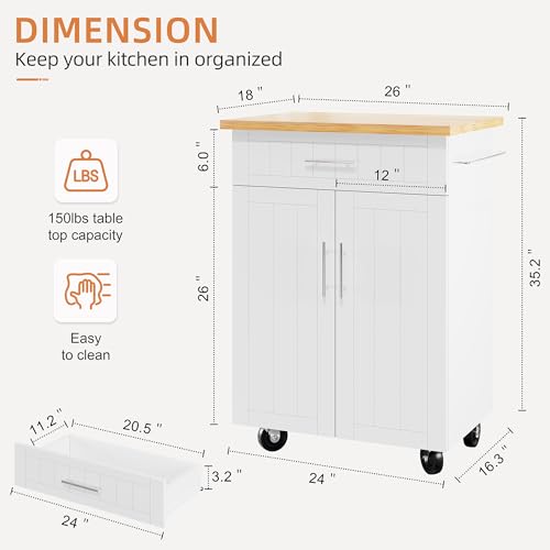 Shintenchi Kitchen Island Cart with Storage,Rolling Side Table on Wheels with Large Worktop, Cabinet,Towel Rack and Drawers for Kitchen,Dinning Room, White - Image 74