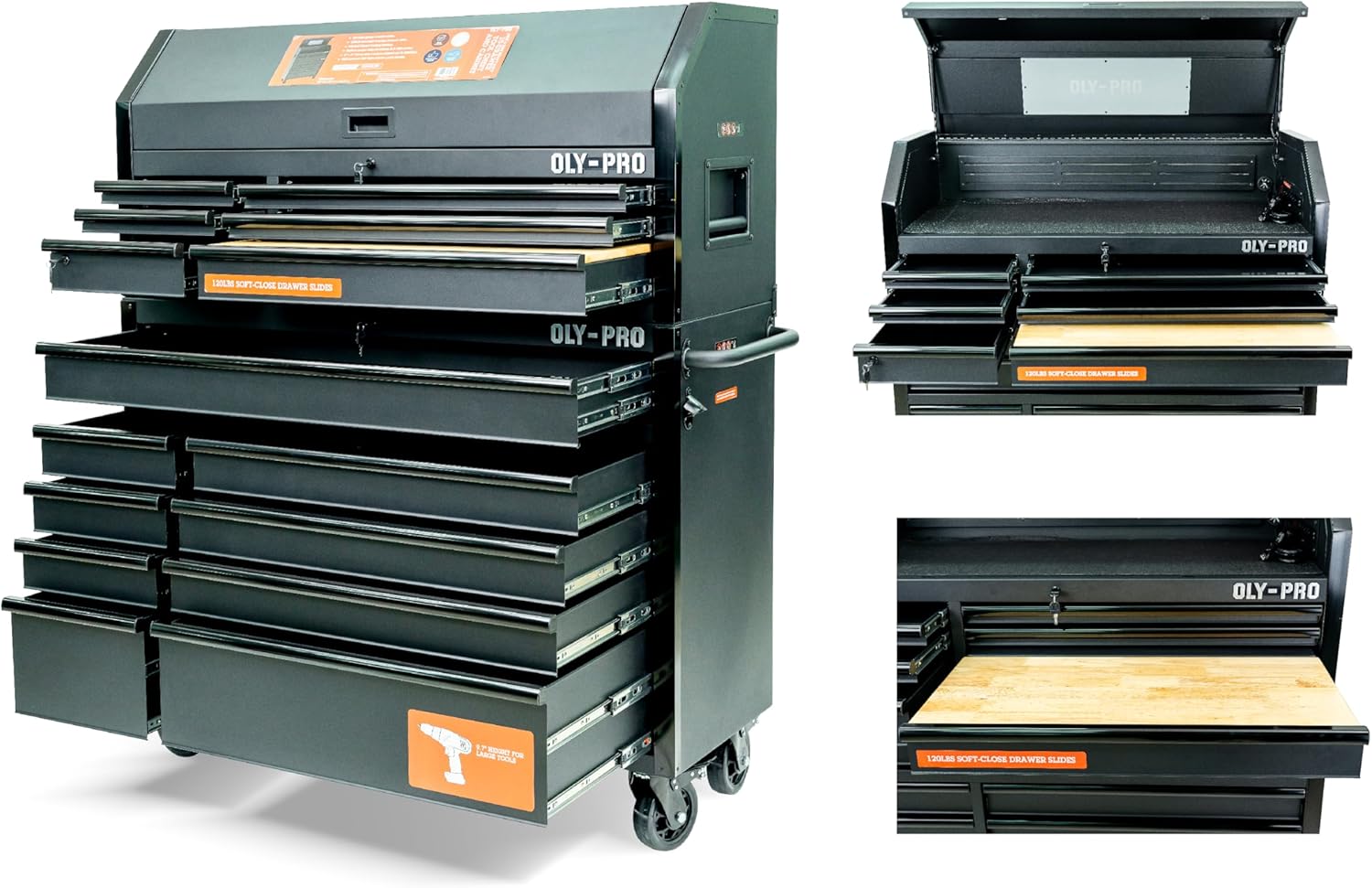 Olympia Tools Heavy Duty 52in. 15-Drawer Tool Chest and Rolling Cabinet Combo, Mechanic Tool Organizer Box for Garage Workshop, Black - Image 2