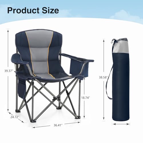 Camping Folding Chair, Heavy Duty Oversized Portable Outdoor Chair, Foldable Camp Chair with Cup Holder and Cooler Bag Support 450 LBS, Green?? - Image 2