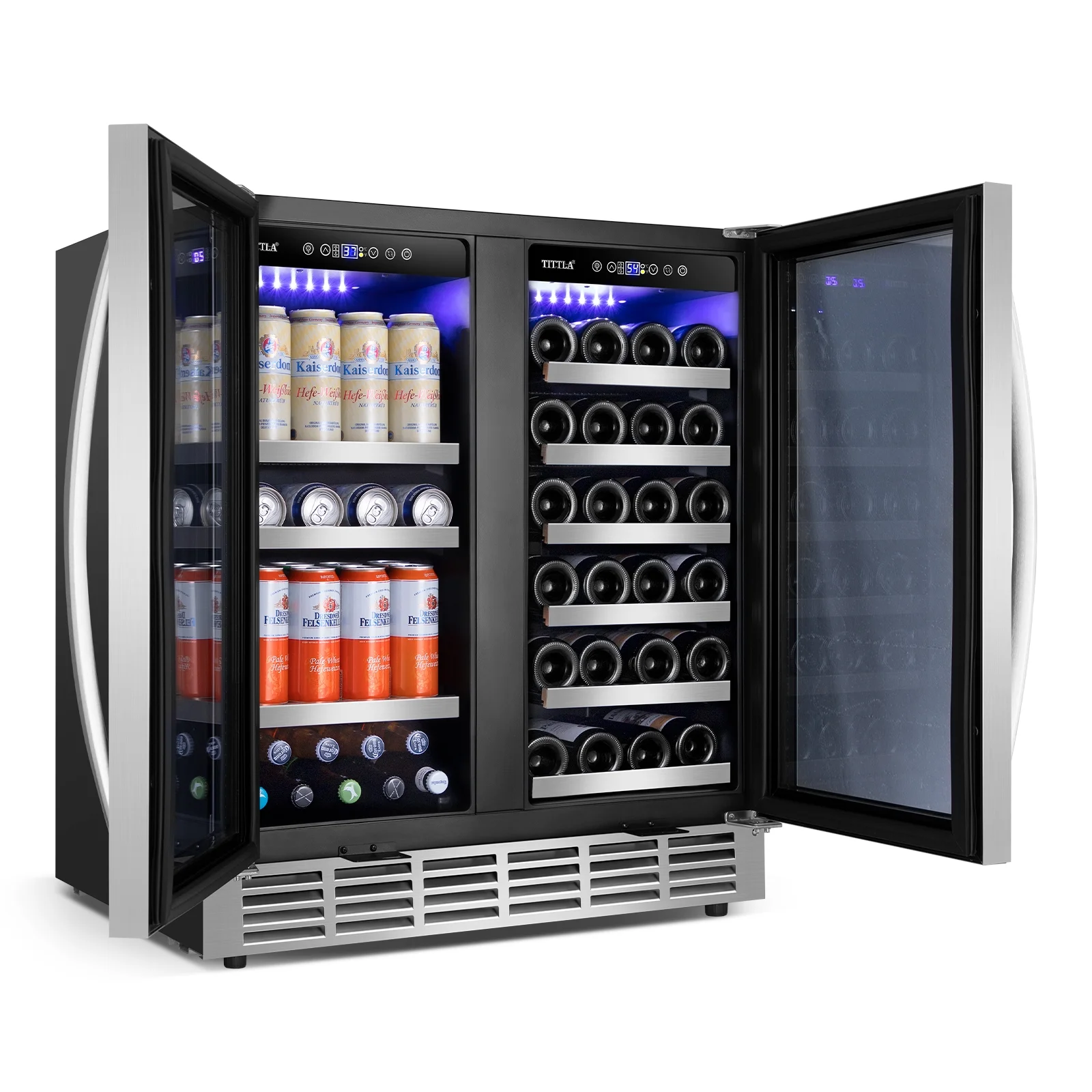Tittla 30 Inch Wine Fridge, Dual Zone Wine and Beverage Refrigerator with 33 Bottle and 80 Can Wine Cooler Under Counter Freestanding - Image 16