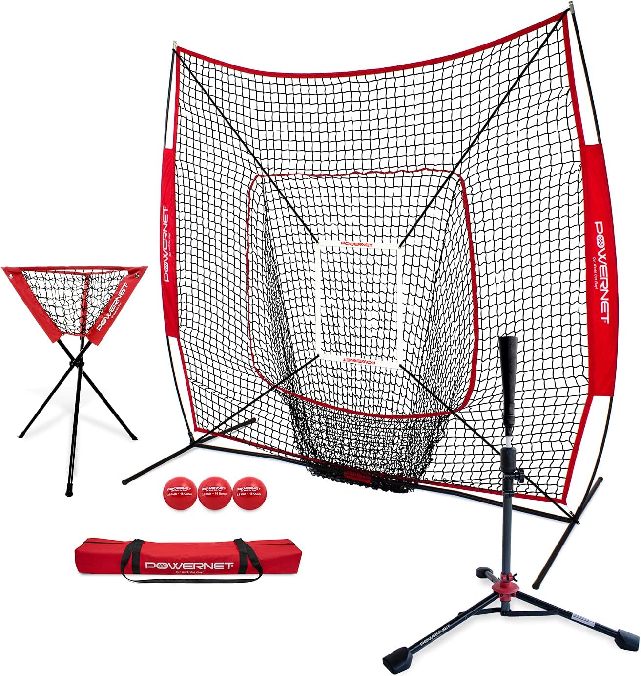PowerNet 7×7 DLX Practice Net + Deluxe Tee + Ball Caddy + Weighted Balls + Strike Zone Bundle | Baseball Softball Training Equipment - Image 3