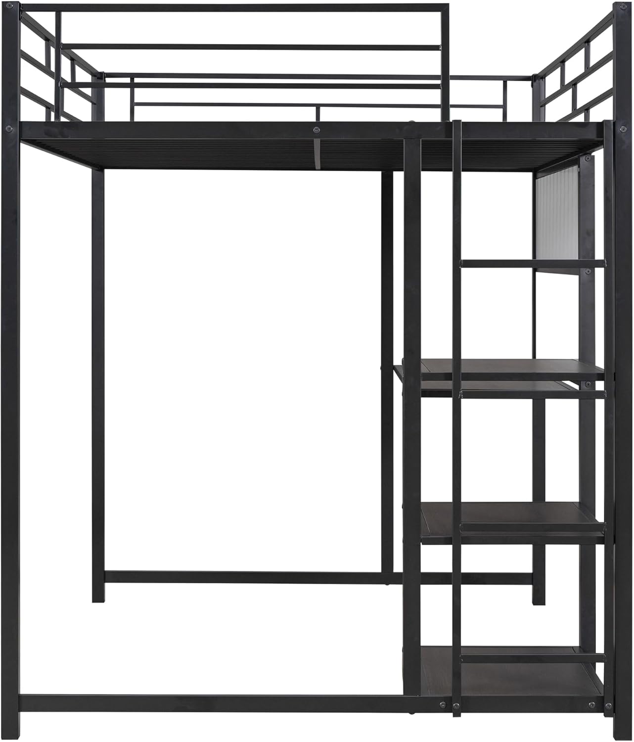Full Size Metal Loft Bed with Desk, Whiteboard and 3-layer Shelves, Heavy Duty Loftbed w/Storage and Built-in Ladder, for Kids Teens Bedroom Dorm, Black - Image 7