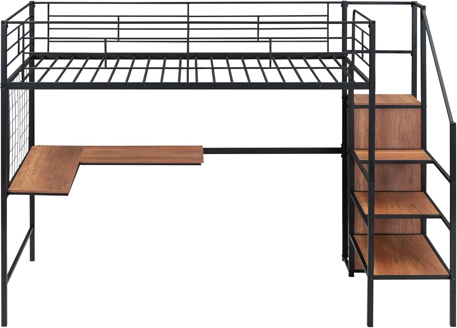 Black Twin Metal Loft Bed W/Desk Lateral Storage Ladder Wardrobe Glam Modern Contemporary Unisex Space MDF Finish Handmade Headboard Included - Image 3