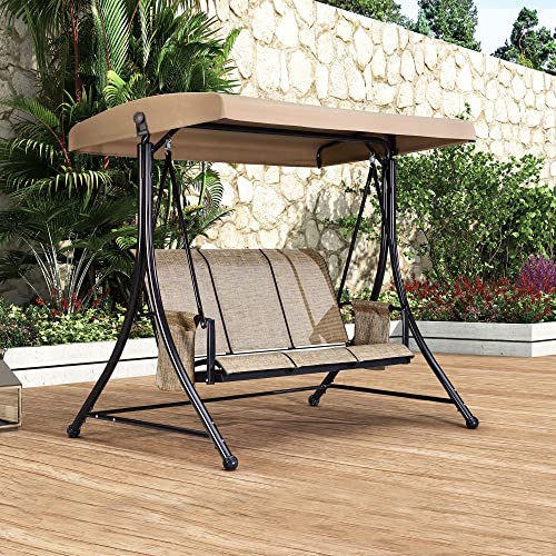 PURPLE LEAF 3-Seat Deluxe Outdoor Patio Porch Swing with Weather Resistant Steel Frame, Adjustable Tilt Canopy, Beige - Image 10