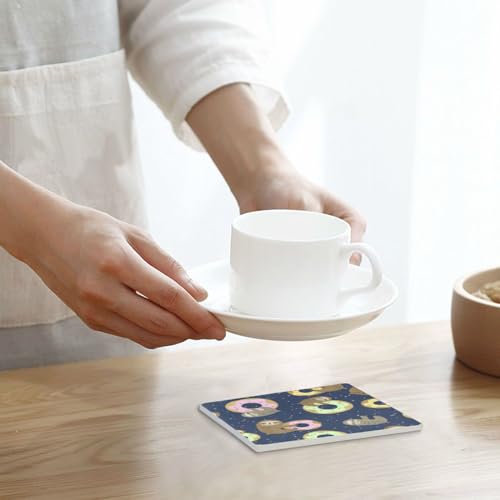 Donut Sloth Square Coasters for Drinks 4 Packs, Absorbent Heat-Resistant Ceramic Stone Coaster Desktop Protector with Cork Base for Kitchen Bar Home Decor, 3.9 Inch - Image 7