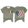 Womens USA Faith Family Freedom 4th of July Shirts Crew Neck Heart Flag Graphic Short Sleeve Tees Festival Gift
