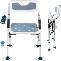 Shower Chair for Elderly & Disabled, Folding Shower Chair Seat with Arm and Back, Inside Shower Chair, Foldable Bathroom Chairs for Sitting, Portable for Travel – Collapsible, Compact & Comfortable