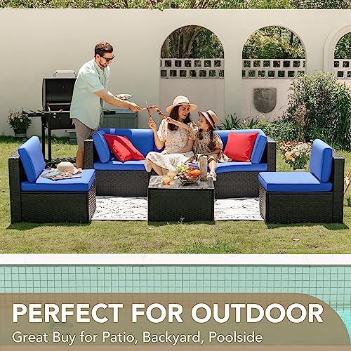 Devoko Patio Furniture Sets 6 Pieces Outdoor Sectional Rattan Sofa Manual Weaving Wicker Patio Conversation Set with Glass Table and Cushion (Beige) - Image 21