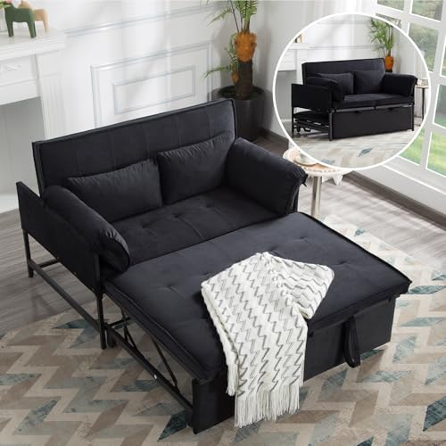 3 in 1 Sleeper Sofa Bed, Futon Sofa Bed for Living Room with Side Pocket, Black Sleepers Sofa Couch with Pullout Bed, Convertible Love Seat Sleepers Bed for Living Room, Bedroom, Small Space - Image 45