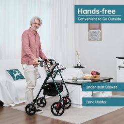 Alternative view of ELENKER Rollator Walker with 10?? Wheels, Sponge Padded Seat and Backrest, Fully Adjustment Frame for Seniors, Green