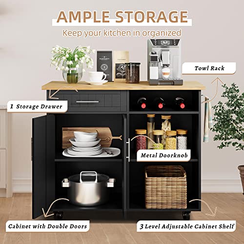Shintenchi Kitchen Island Cart with Storage,Rolling Side Table on Wheels with Large Worktop, Cabinet,Towel Rack and Drawers for Kitchen,Dinning Room, White - Image 43