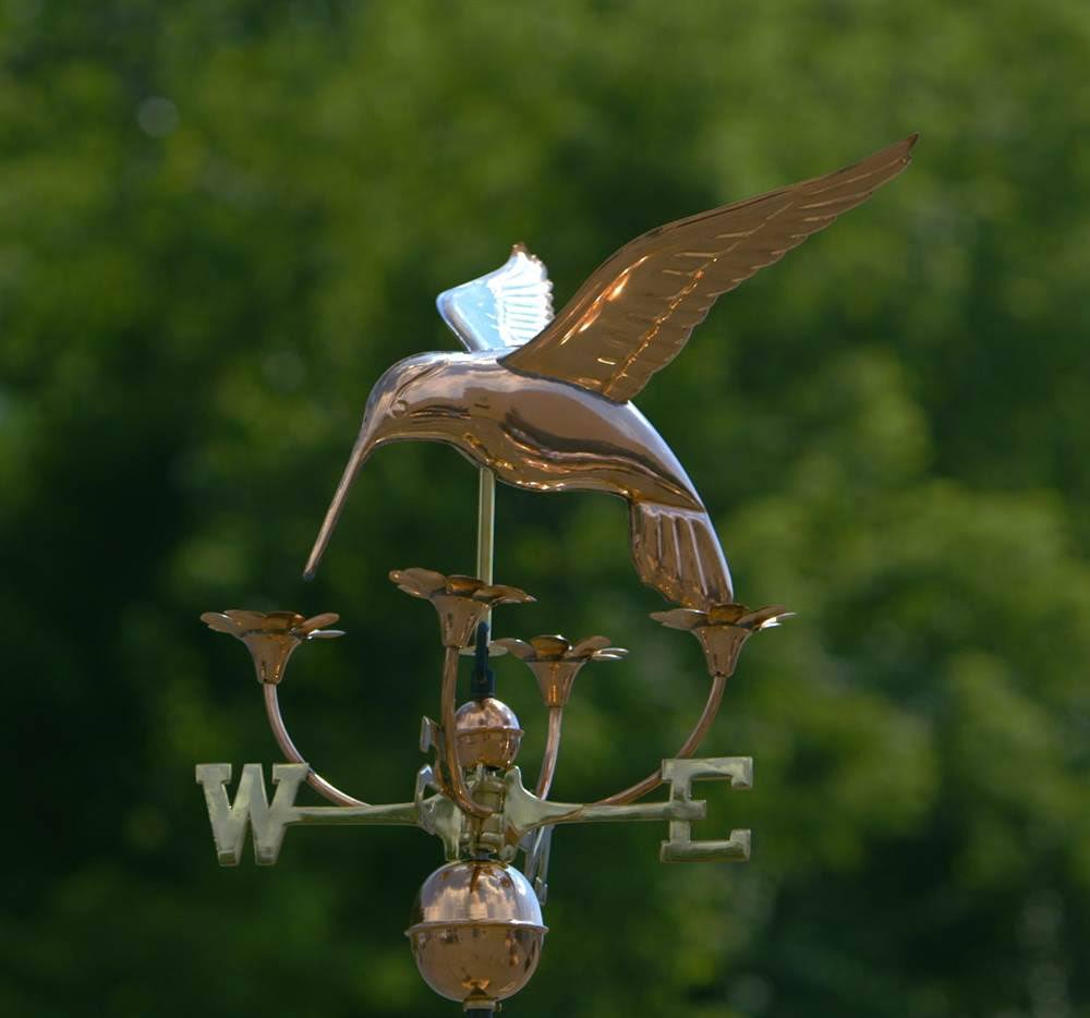Good Directions Hummingbird with Flowers Weathervane Polished Copper - Image 7