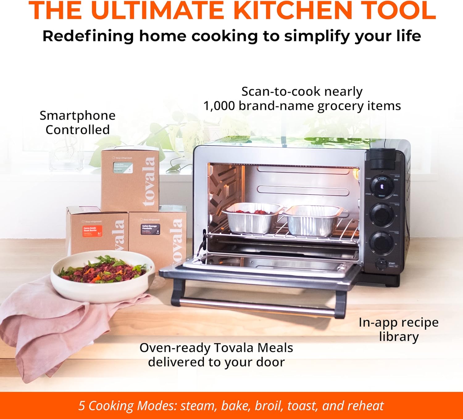 Tovala Gen 2 Smart Steam Large Countertop WiFi Oven | 5 Mode Programmable Oven and Smartphone Controlled | Toast, Steam, Bake, Broil and Reheat | Black & Stainless Steel Convection and Toaster Oven - Image 3