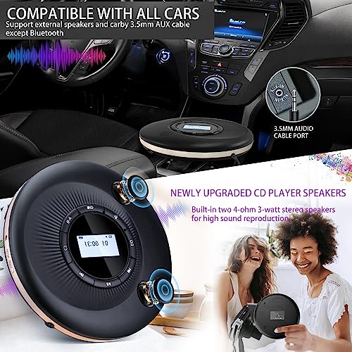 Portable CD Player with Bluetooth, CD Player Portable with Dual Speakers and Anti Shock Skip Protection Rechargeable CD Player Bluetooth for Car with LCD Display Headphone AUX Cable Walkman CD Player - Image 2
