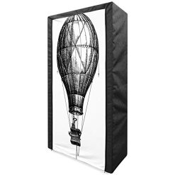 Ambesonne Sketchy Portable Fabric Wardrobe, Big Hot Air Balloon in The Sky Vintage Style Travel and Transportation Theme Art, Clothing Organizer and Storage Closet with Shelves, 42.5, Black White