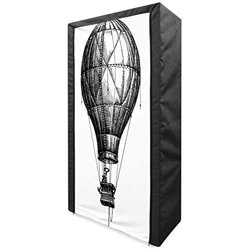 Ambesonne Sketchy Portable Fabric Wardrobe, Big Hot Air Balloon in The Sky Vintage Style Travel and Transportation Theme Art, Clothing Organizer and Storage Closet with Shelves, 42.5, Black White