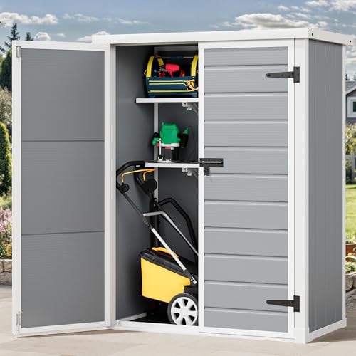 DWVO 5x3ft Resin Outdoor Storage Shed with Floor, Waterproof Lockable Storage Shed with Window, Plastic Outside Tool Storage for Garden, Backyard, Patio, Lawn, Gray - Image 51