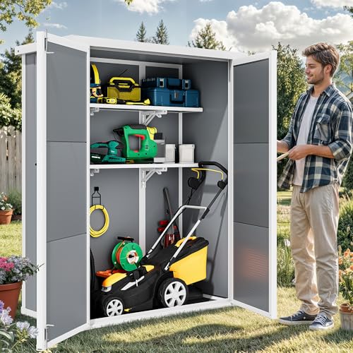 DWVO 5x3ft Resin Outdoor Storage Shed with Floor, Waterproof Lockable Storage Shed with Window, Plastic Outside Tool Storage for Garden, Backyard, Patio, Lawn, Gray - Image 52