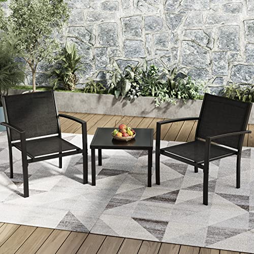 Greesum 4 Pieces Patio Furniture Set, Outdoor Conversation Sets for Patio, Lawn, Garden, Poolside with A Glass Coffee Table, Black - Image 9
