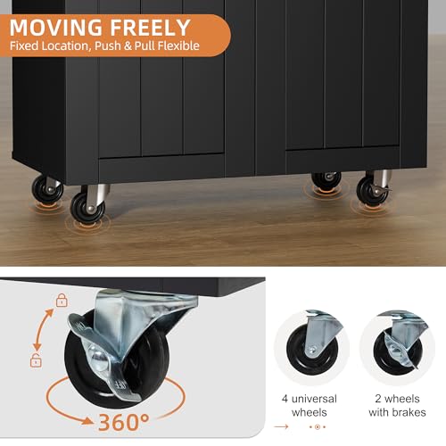 Shintenchi Kitchen Island Cart with Storage,Rolling Side Table on Wheels with Large Worktop, Cabinet,Towel Rack and Drawers for Kitchen,Dinning Room, White - Image 13