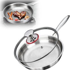 Titanium Hammered Pan Pro with Lid, 2025 New Multifunctional Ultra-Durable Scratch-Resistant Non Stick, 12 Pure Titaniums Pro Pans for Cook, Titanium Frying Pan for All Stovetops (11.81in, With Lid)